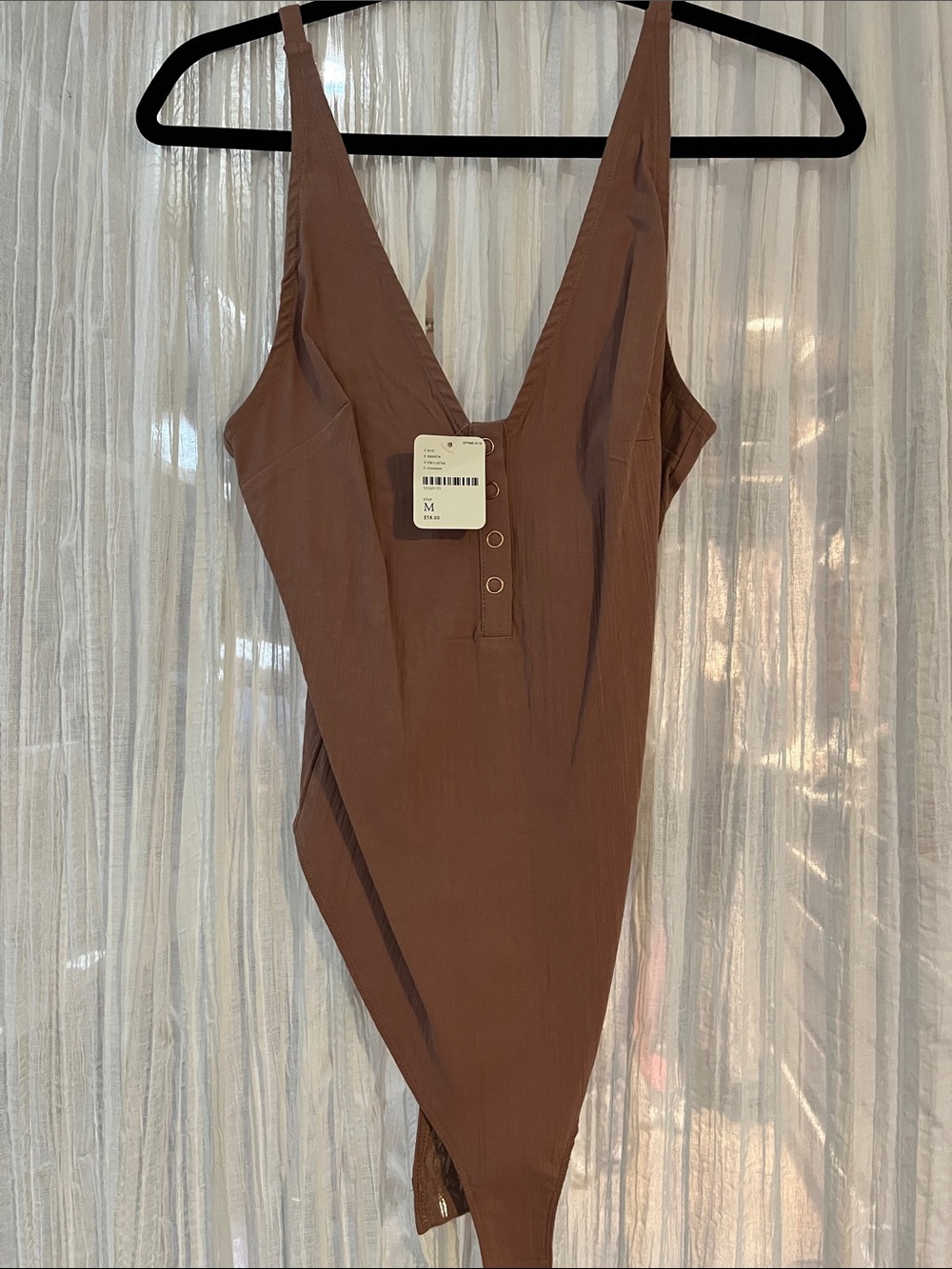 Women's Brown V-Neck Ribbed Bodysuit